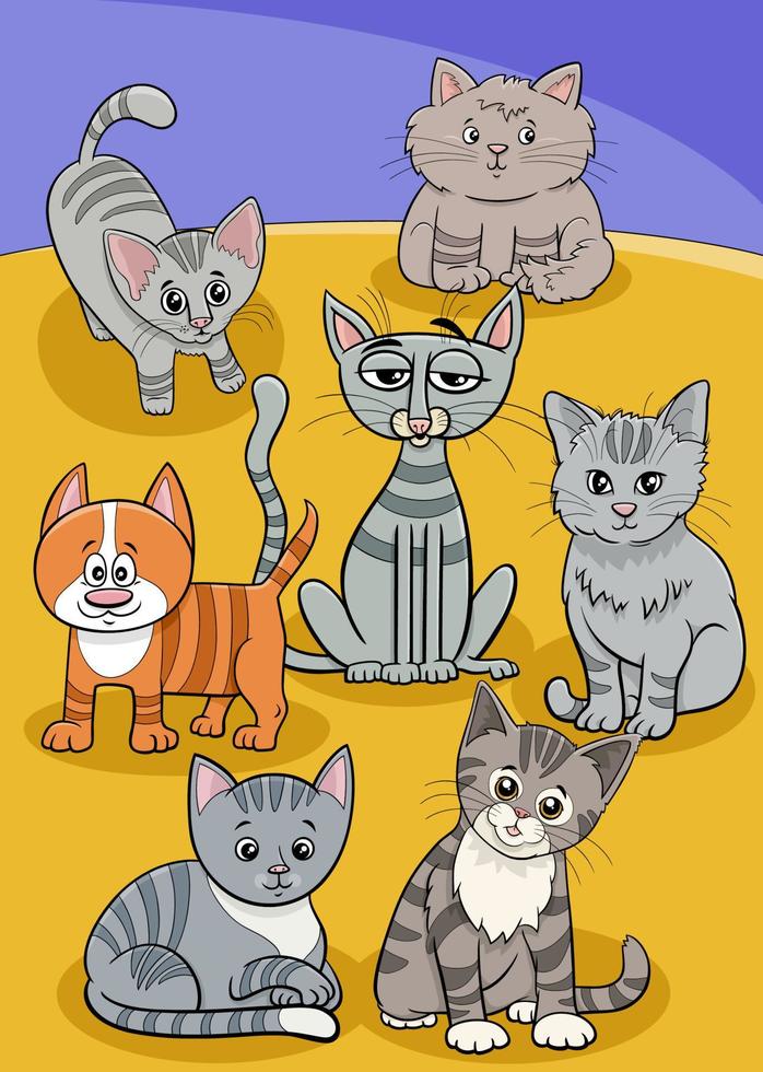 cartoon cats and kittens comic animal characters group vector