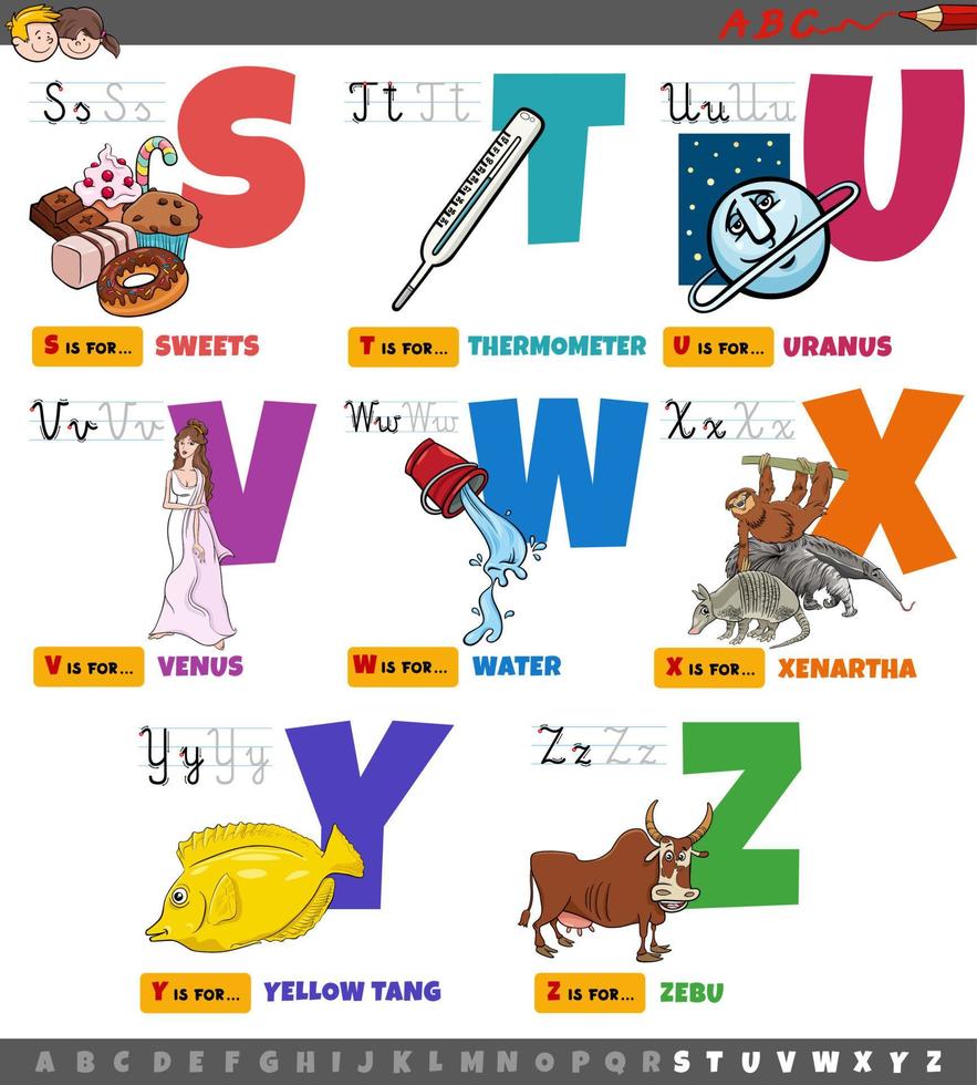 educational cartoon alphabet letters for children set from S to Z 9885869  Vector Art at Vecteezy