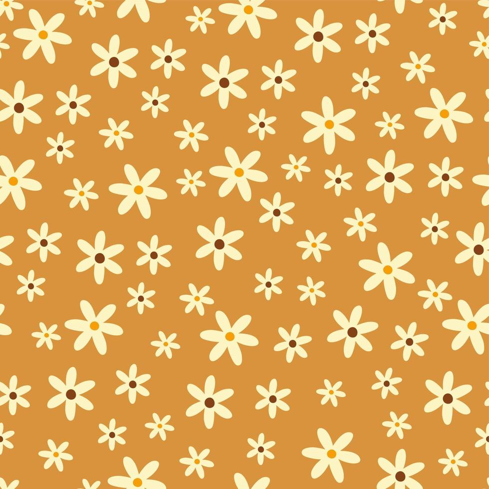 Yellow cute floral seamless pattern. Botanical vector print with daisies. Textile background with flowers.