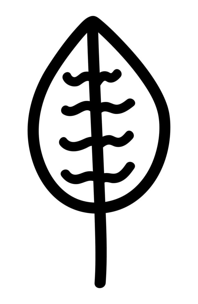 Doodle isolated cute black leaf. Hand drawn fallen leaf. Vector autumn illustration.