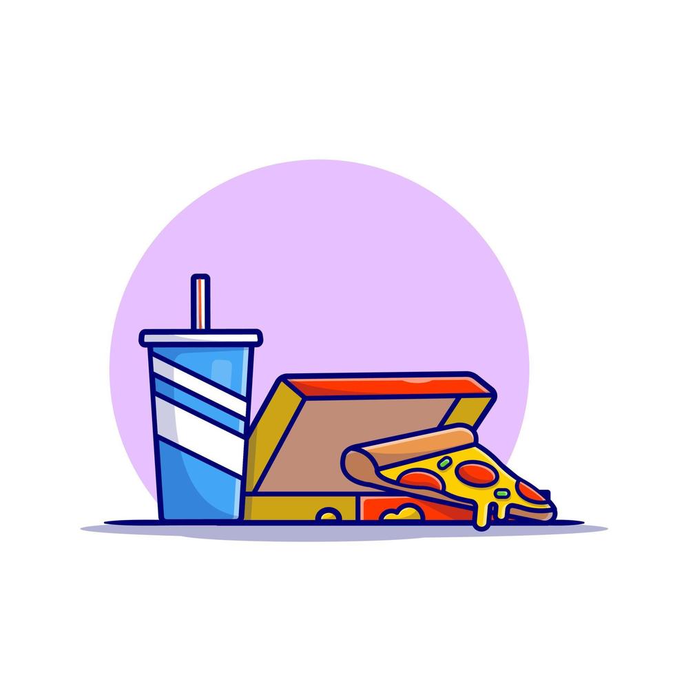 ilustración de icono de vector de dibujos animados de pizza y refrescos. concepto de icono de comida y bebida vector premium aislado. estilo de dibujos animados plana