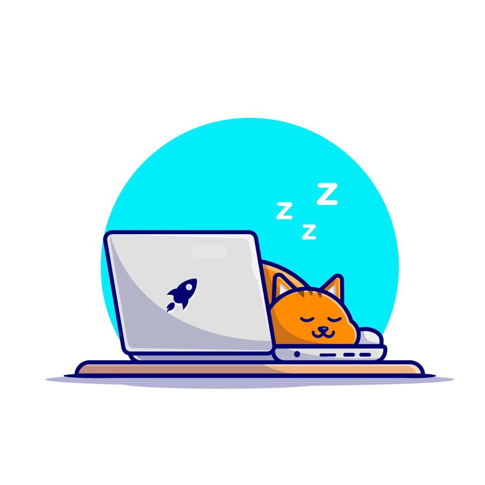 Cute Cat Sleeping On Laptop With Coffee Cup Cartoon Vector  Icon Illustration. Animal Technology Icon Concept Isolated  Premium Vector. Flat Cartoon Style