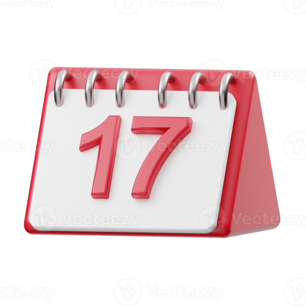 Illustration de calendrier 3d avec le numéro 17 pour l'indépendance indonésienne png