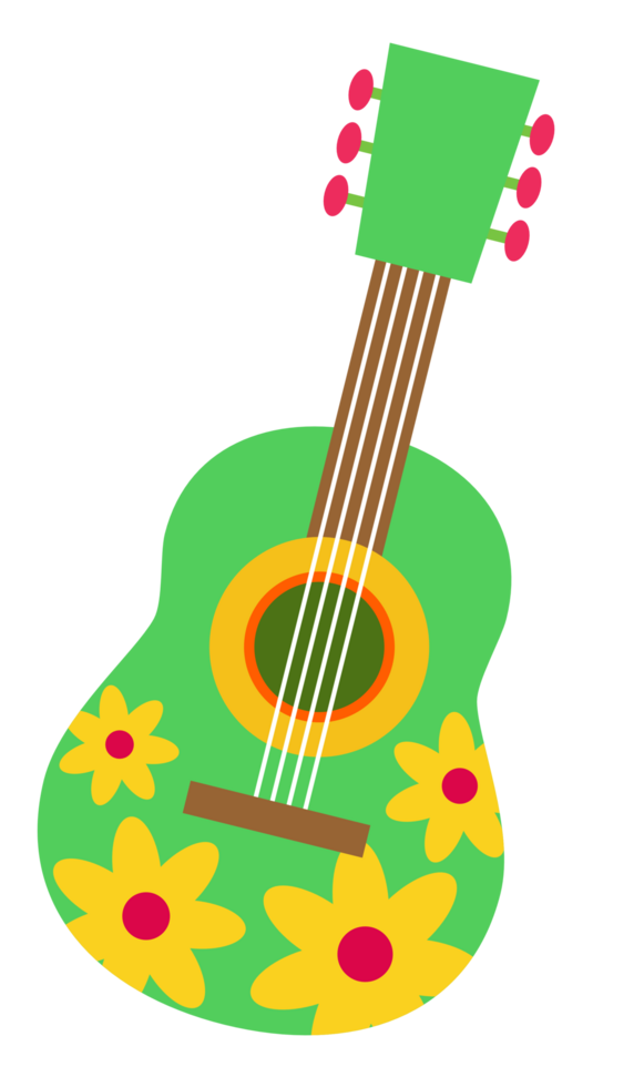 Acoustic guitar, colorful flowers, png file