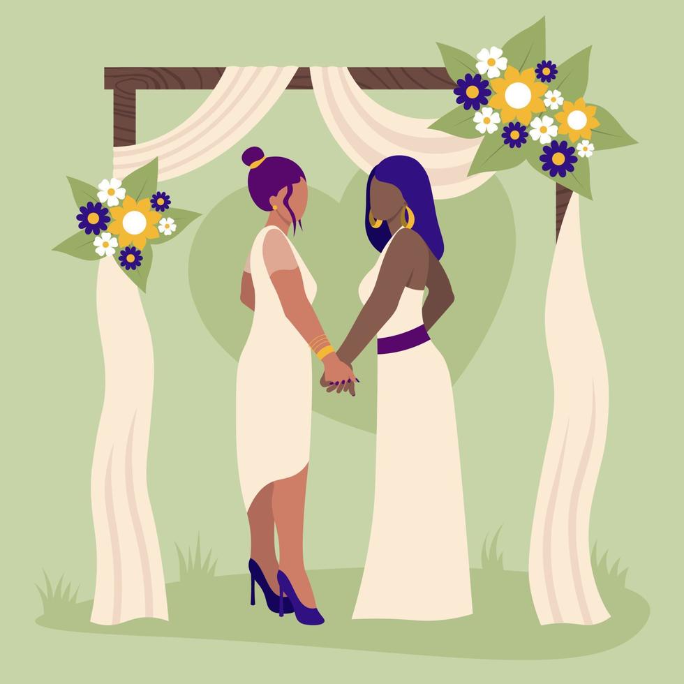 boda lgbtq de dos niñas ilustración vectorial en estilo plano vector