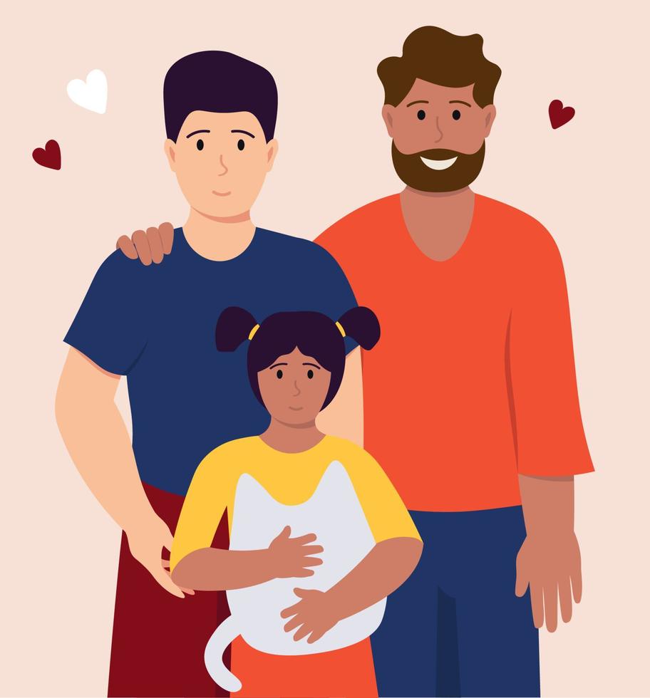 LGBT Family Two Gay Dads Vector Illustration In Flat Style
