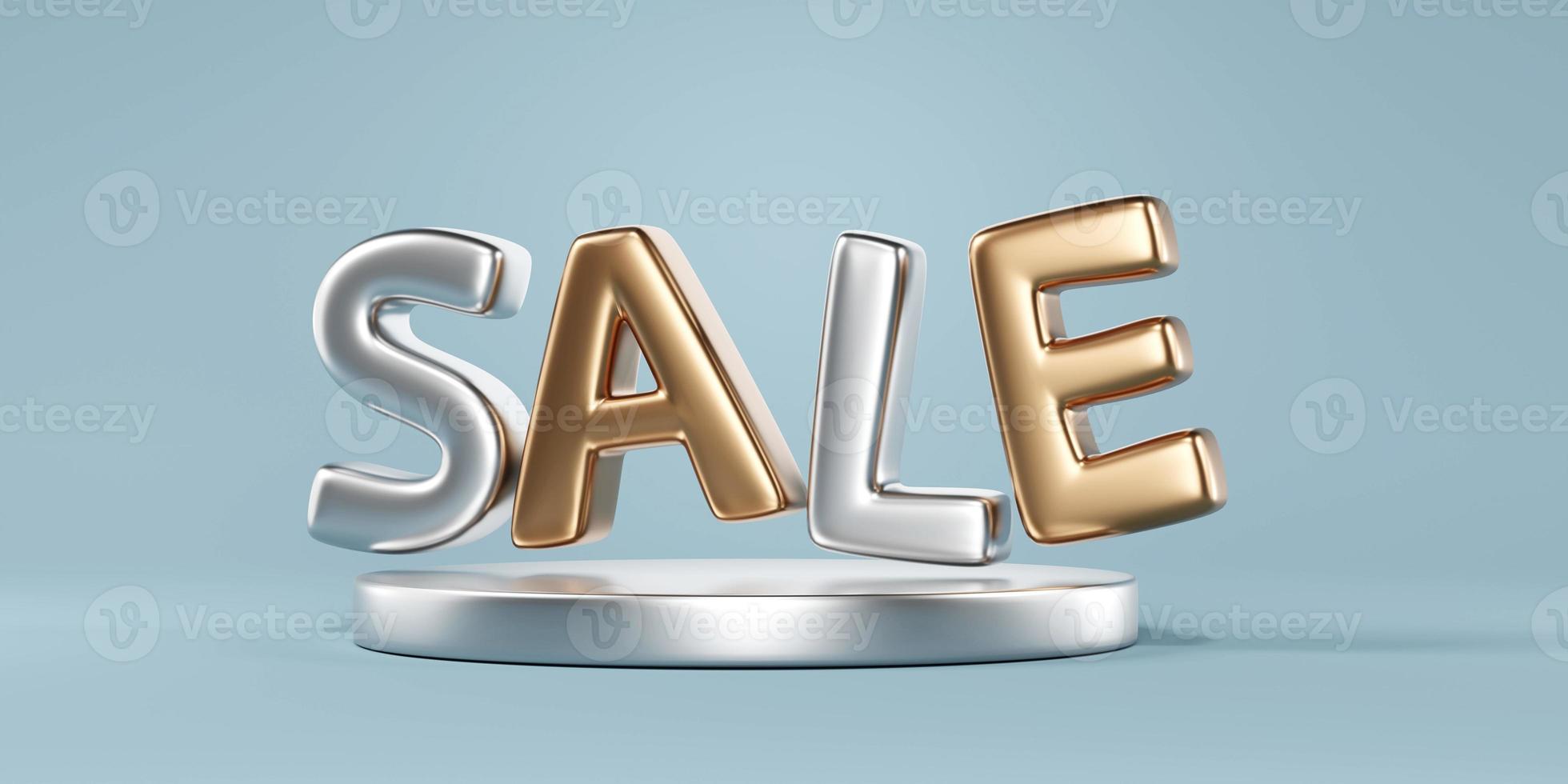 Sale Text isolated on blue studio background, 3d rendering photo
