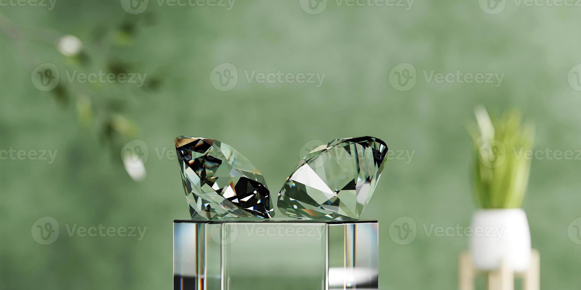 Round diamonds with blurred background soft focus 3d rendering photo