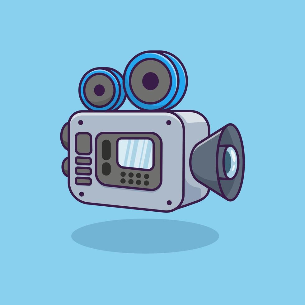 Movie camera with film roll cartoon icon illustration isolated object vector