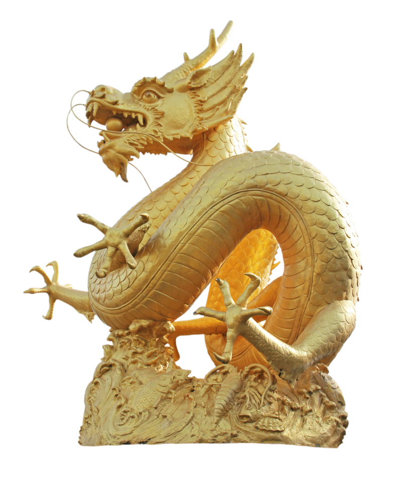 statue de dragon d'or chinois png