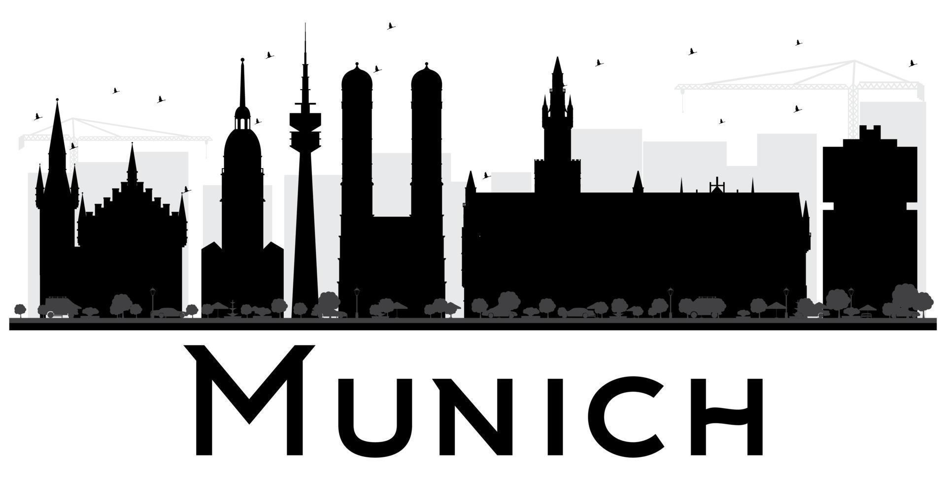 silueta en blanco y negro del horizonte de la ciudad de munich. vector