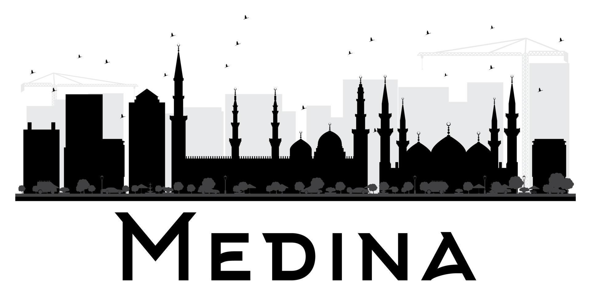 Medina City skyline black and white silhouette. vector