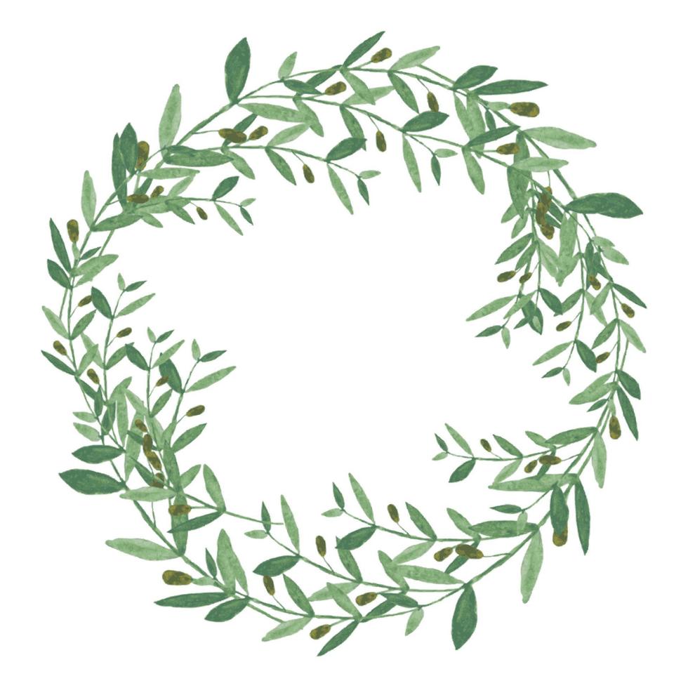 corona de olivo acuarela. ilustración aislada sobre fondo blanco. vector