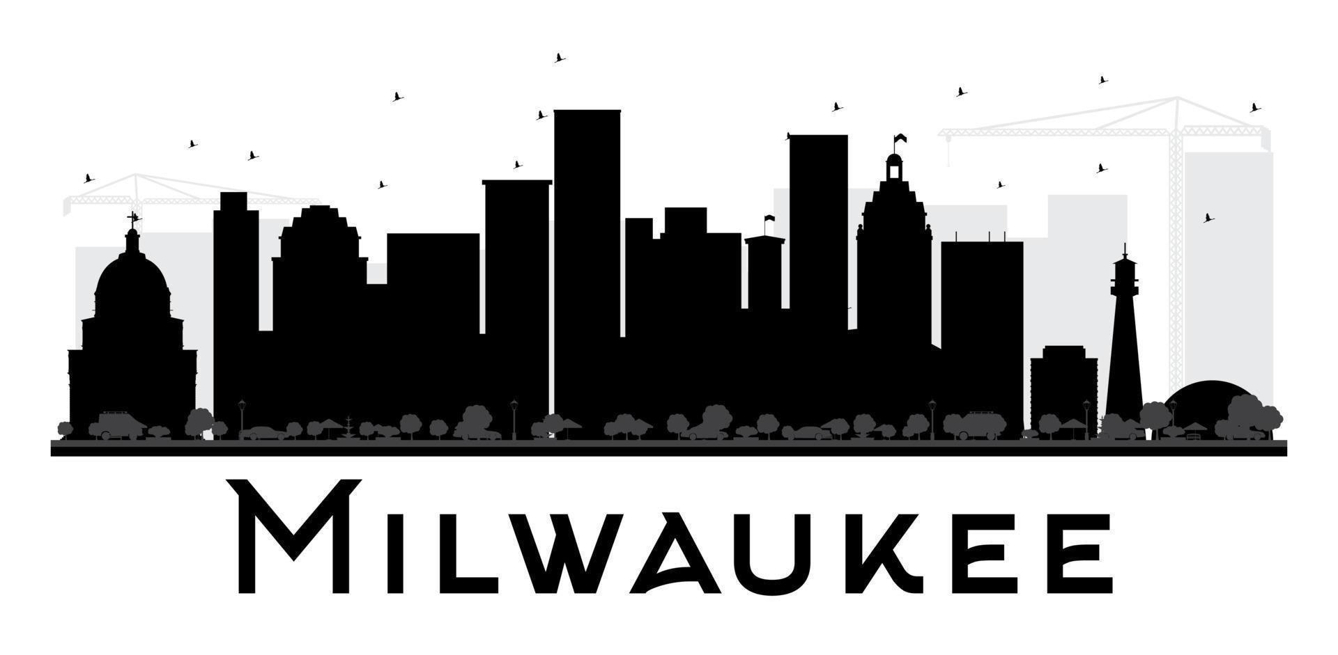 Milwaukee City skyline black and white silhouette. vector