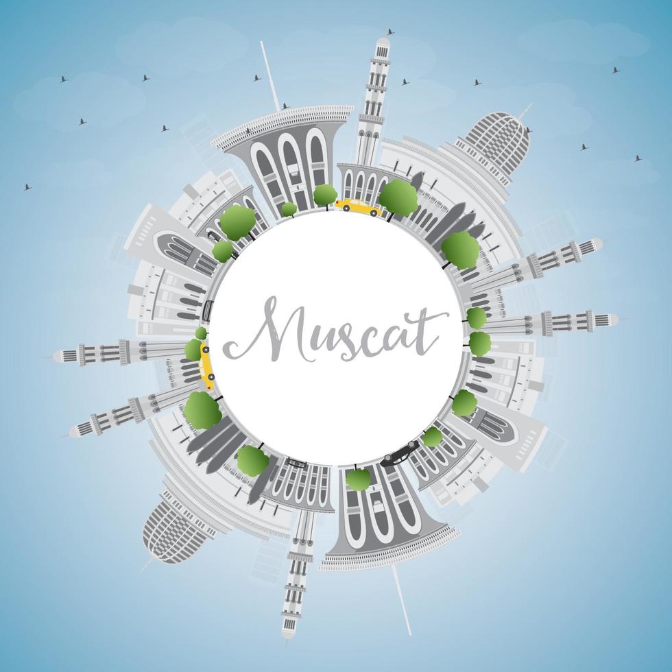 Muscat Skyline with Gray Buildings and Blue Sky. vector