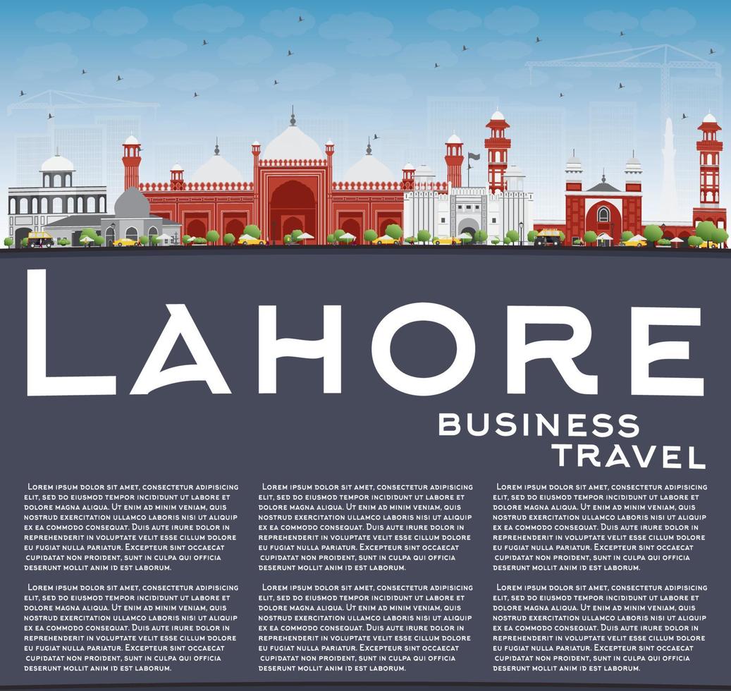 horizonte de lahore con puntos de referencia de color, cielo azul y espacio de copia. vector