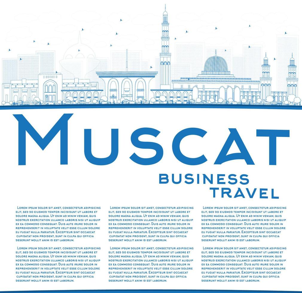 Outline Muscat Skyline with Blue Buildings. vector