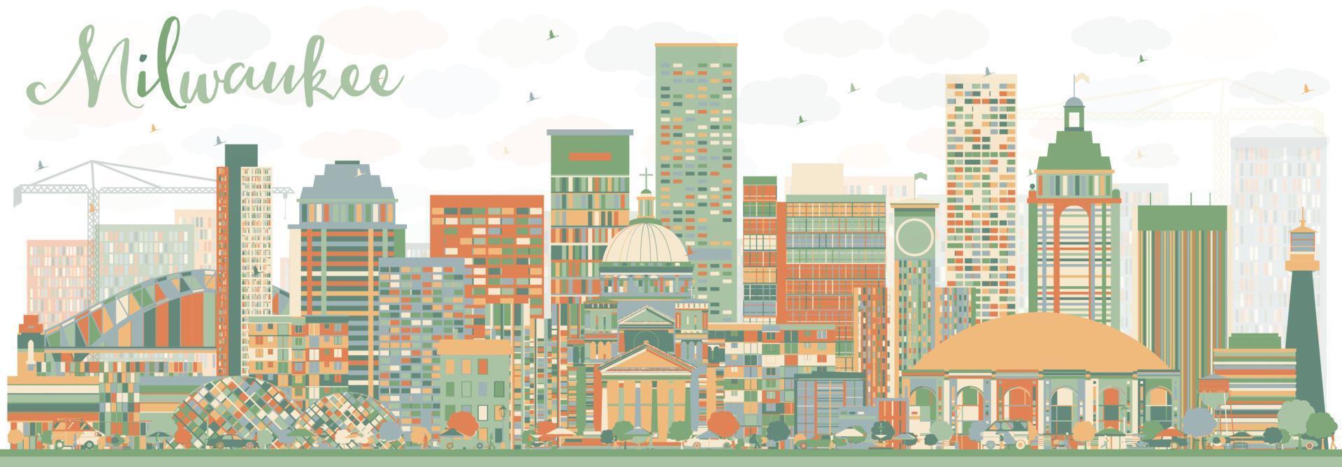 Abstract Milwaukee Skyline with Color Buildings. vector