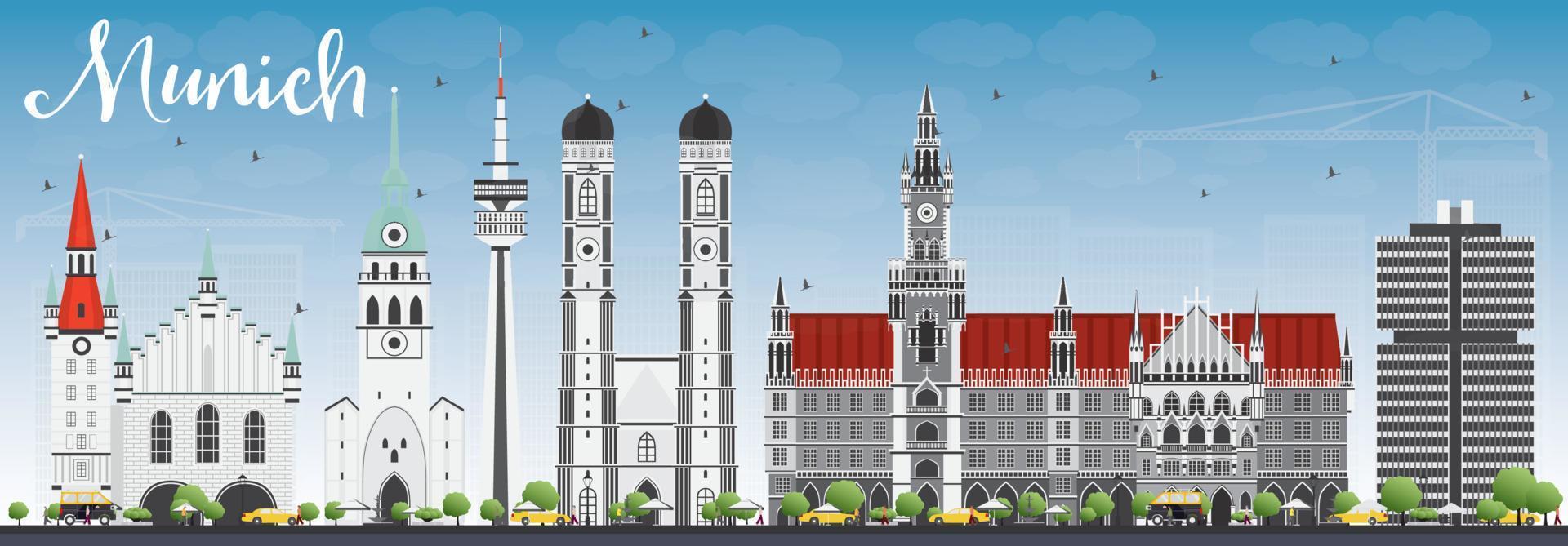Munich Skyline with Gray Buildings and Blue Sky. vector