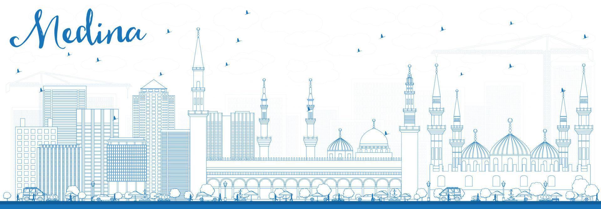 Outline Medina Skyline with Blue Buildings. vector