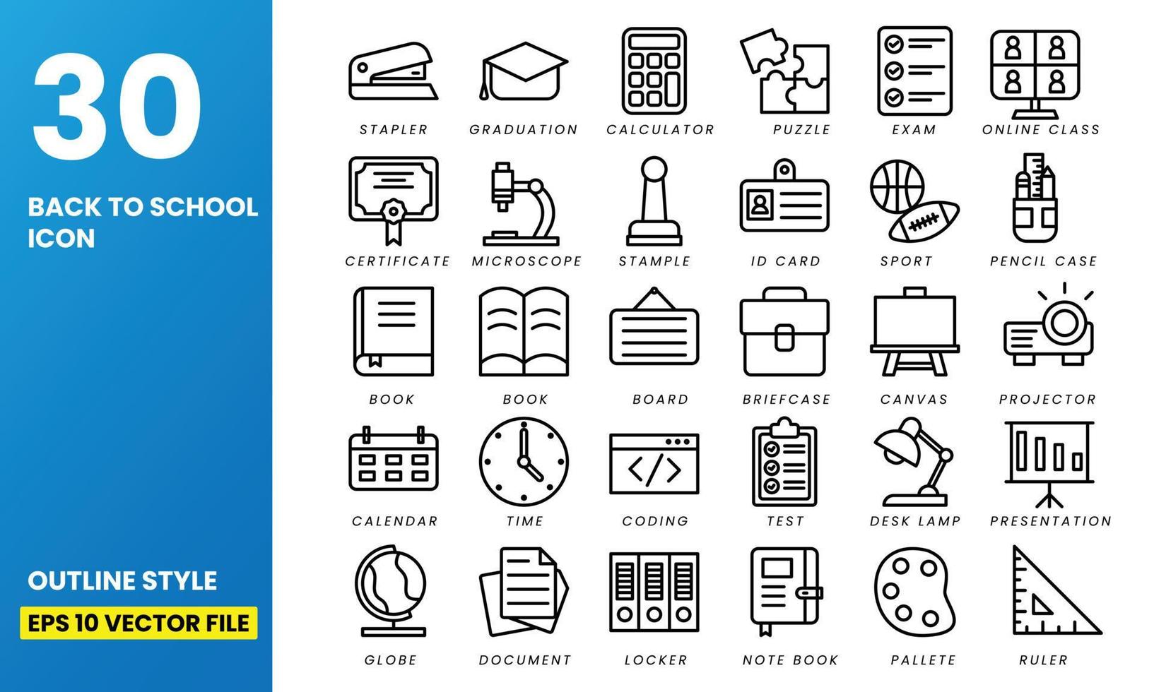 30 Back to School Icon set with outline style vector