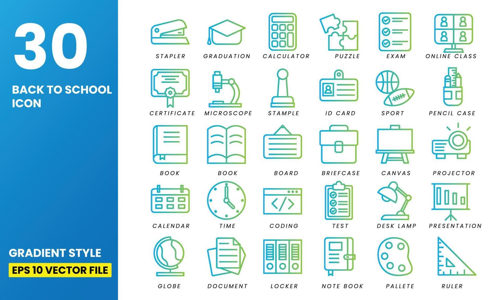 30 Back to School Icon set with gradient style vector