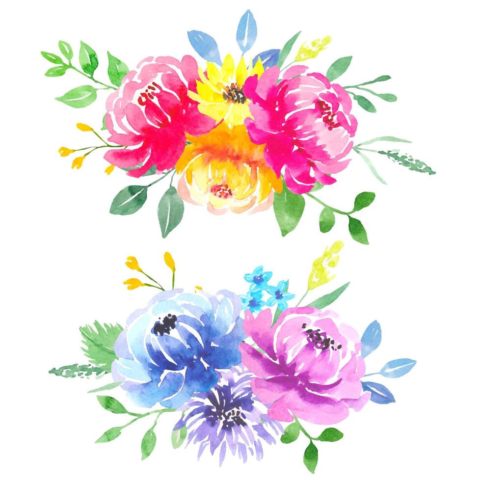 Watercolor floral bouquets of colorful flowers vector