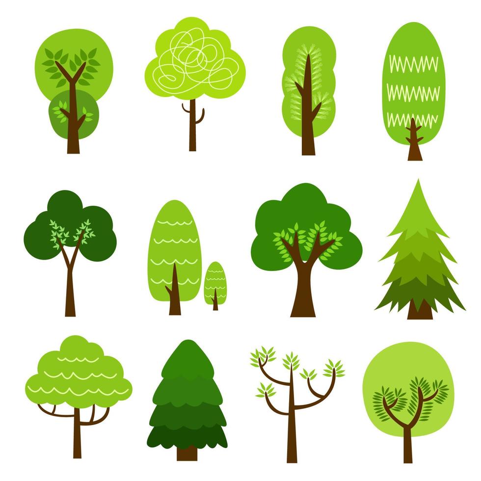 Collection of trees. tree set isolated on white background. vector illustration.
