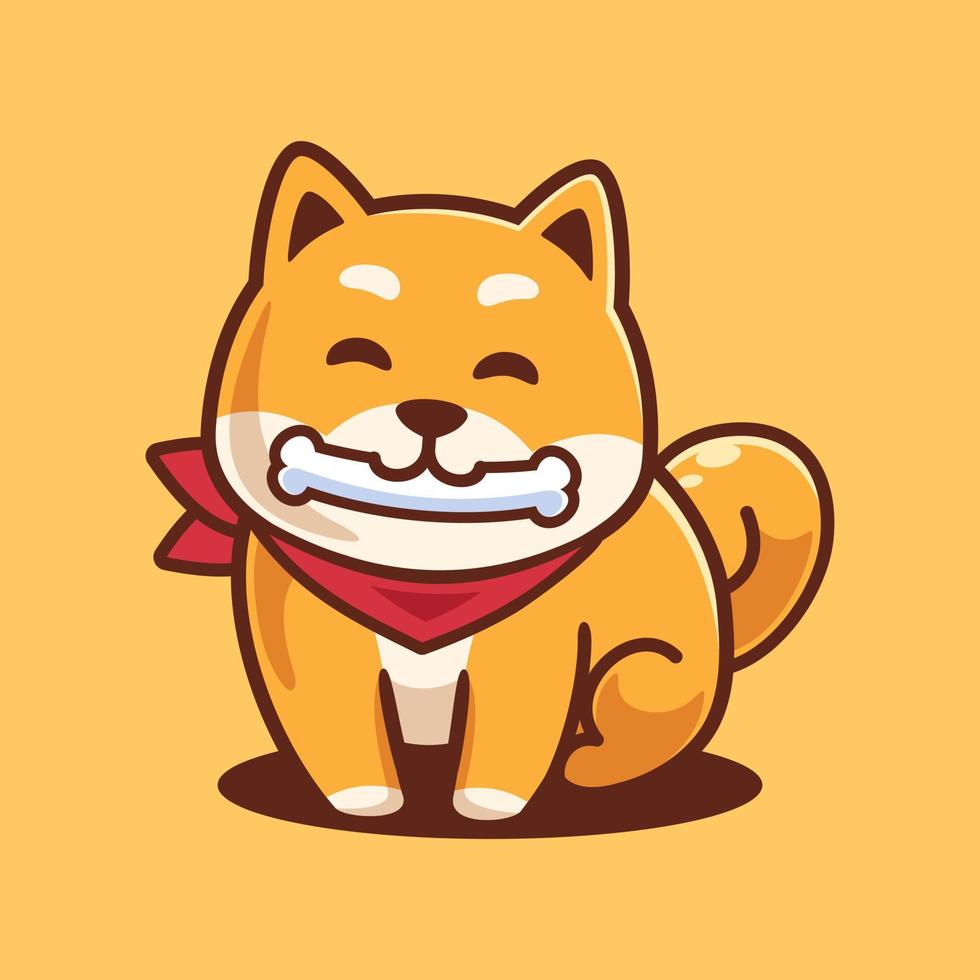 Shiba Inu Bite Bone Cartoon Character vector