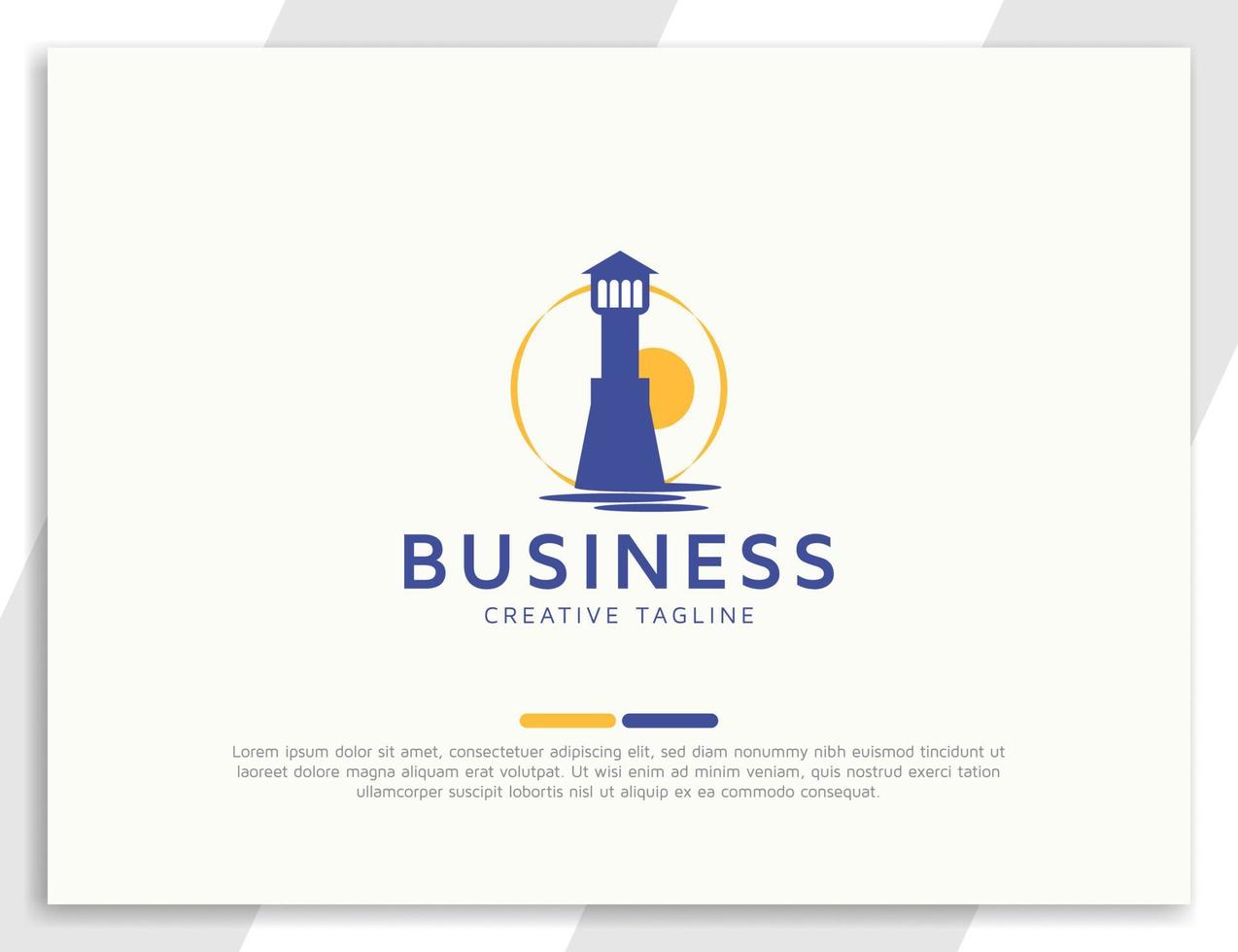 Flat ocean lighthouse building logo design with sunset vector