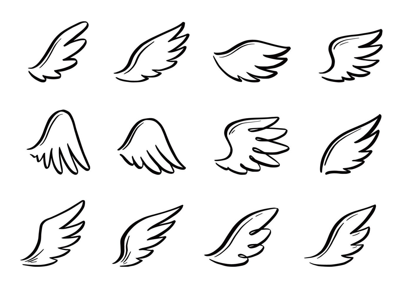Angel doodle wing set. Hand drawn vector