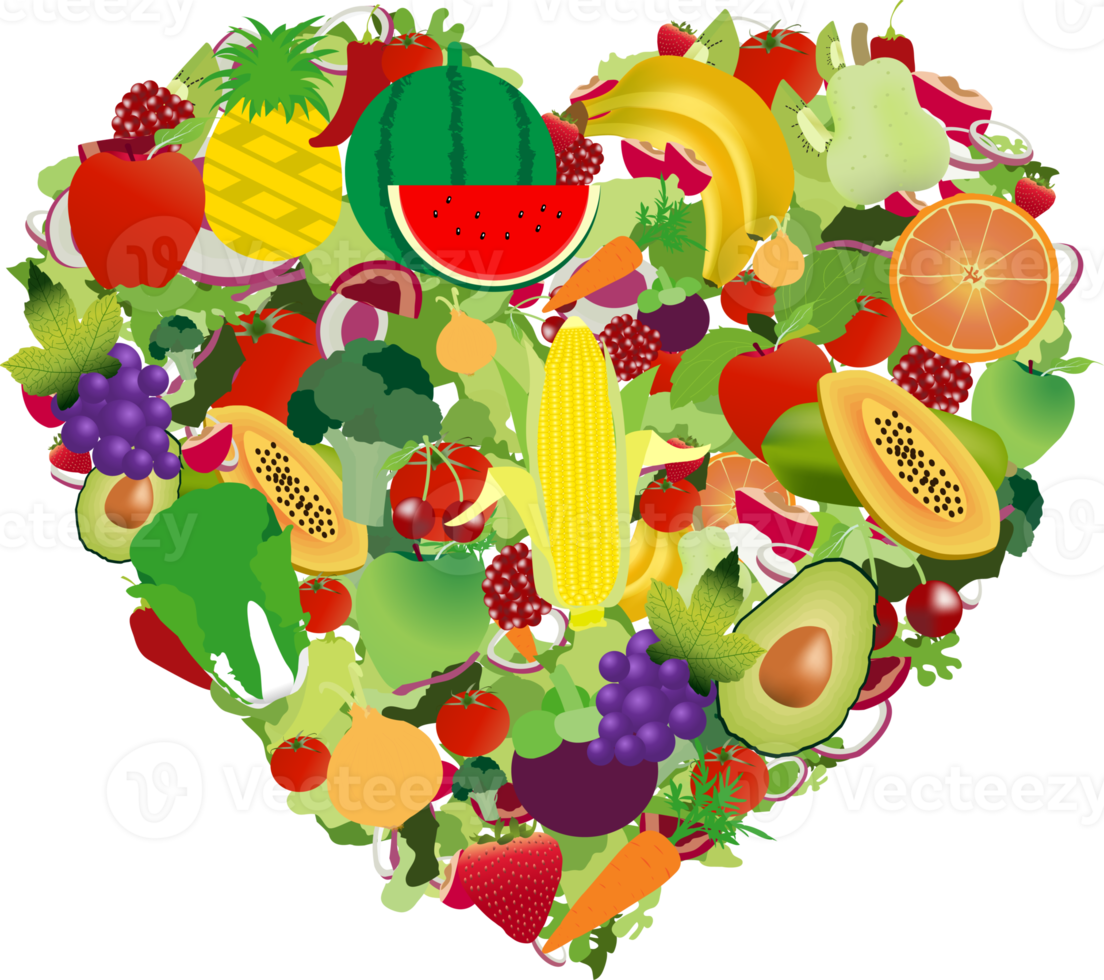 Rainbow heart of fruits and vegetables png