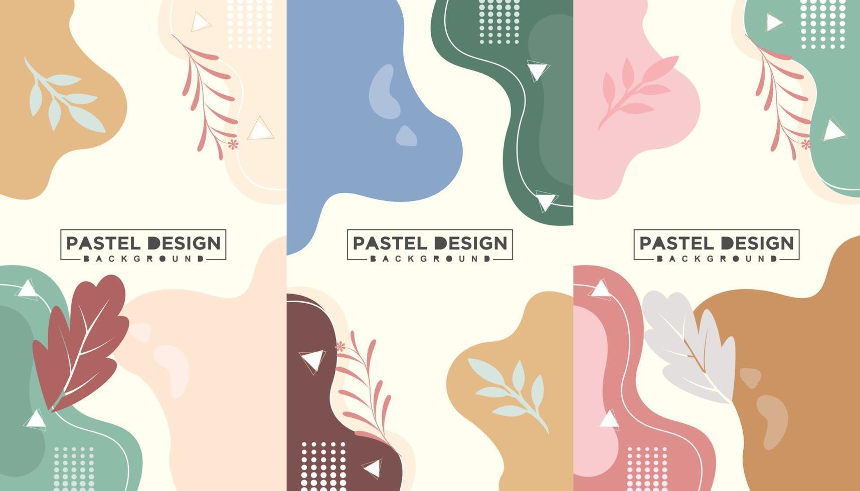 Abstract wavy and floral background pastel color design set vector