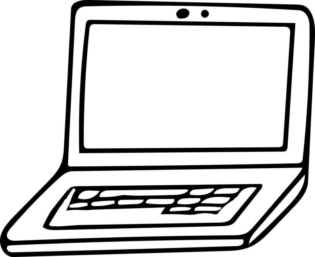 laptop hand drawn in doodle style. Scandinavian simple monochrome. single element, icon, sticker. electronics, technology, work, study, communication social networks Internet vector