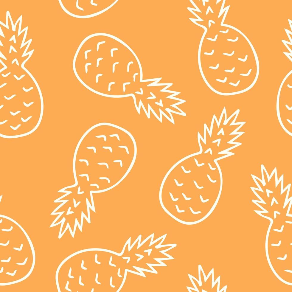 pineapple seamless pattern hand drawn in doodle. tropical fruits in a simple line style. vector