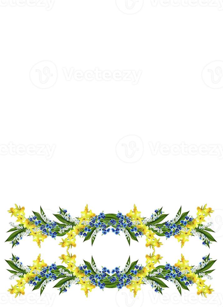 Spring flowers daffodils and lilies of the valley isolated on white background photo