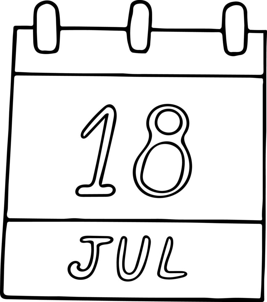 calendar hand drawn in doodle style. July 18. Nelson Mandela International Day, date. icon, sticker element for design. planning, business holiday vector