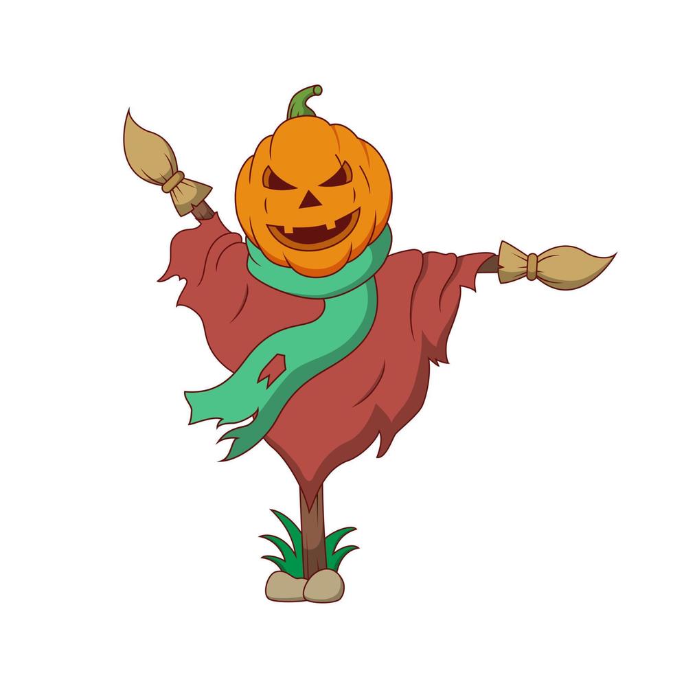 espantapájaros de calabaza de dibujos animados de halloween. vector