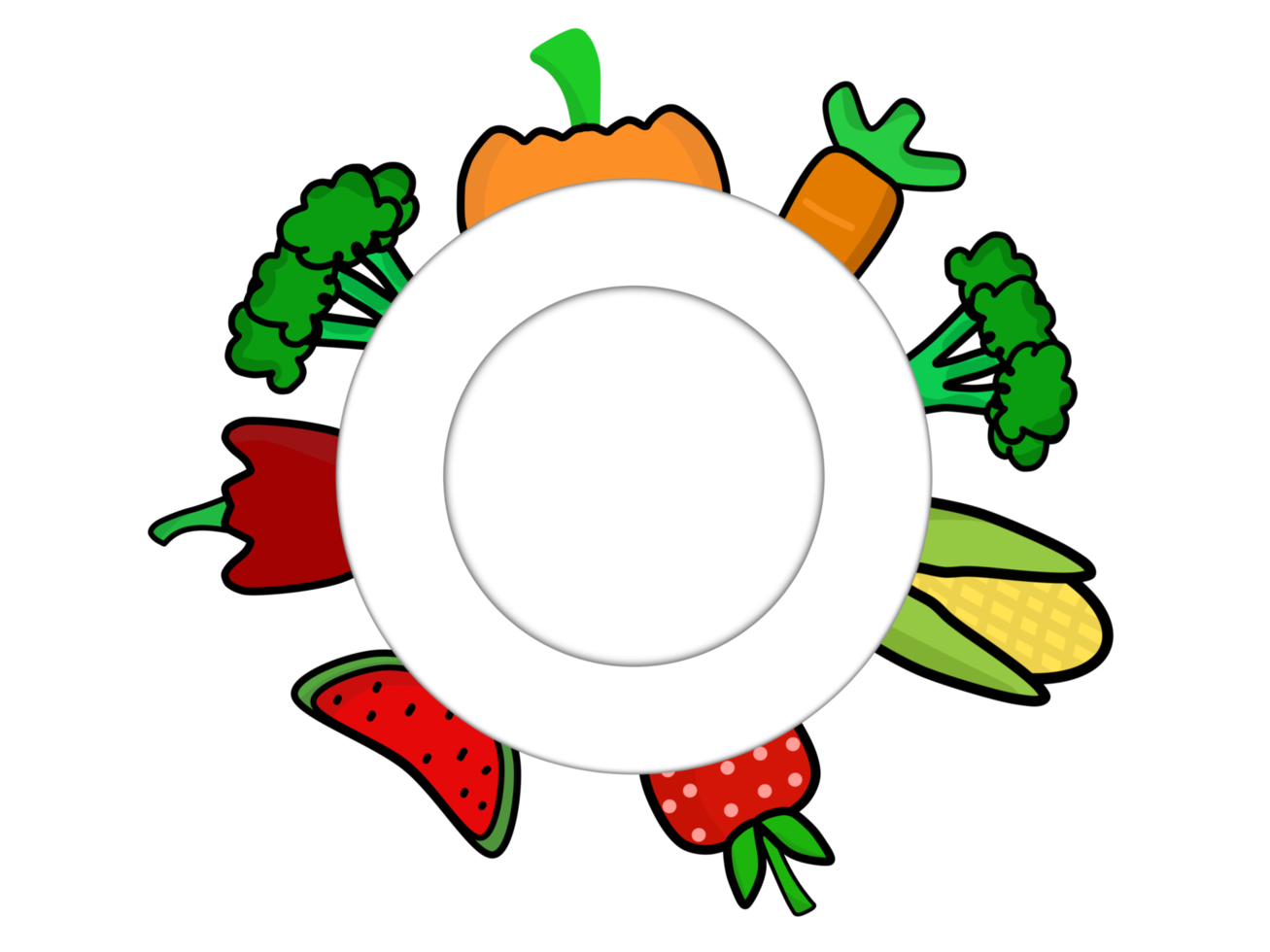 vegan food logo white plate and surrounded by fruits and vegetables illustration for world vegan day png