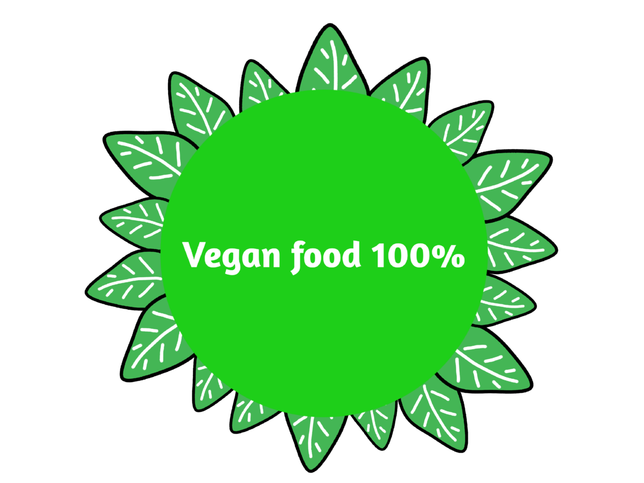 logotipo de comida vegana 100% letras brancas em círculo verde cercado por folhas. ilustração para o dia mundial do vegano. png