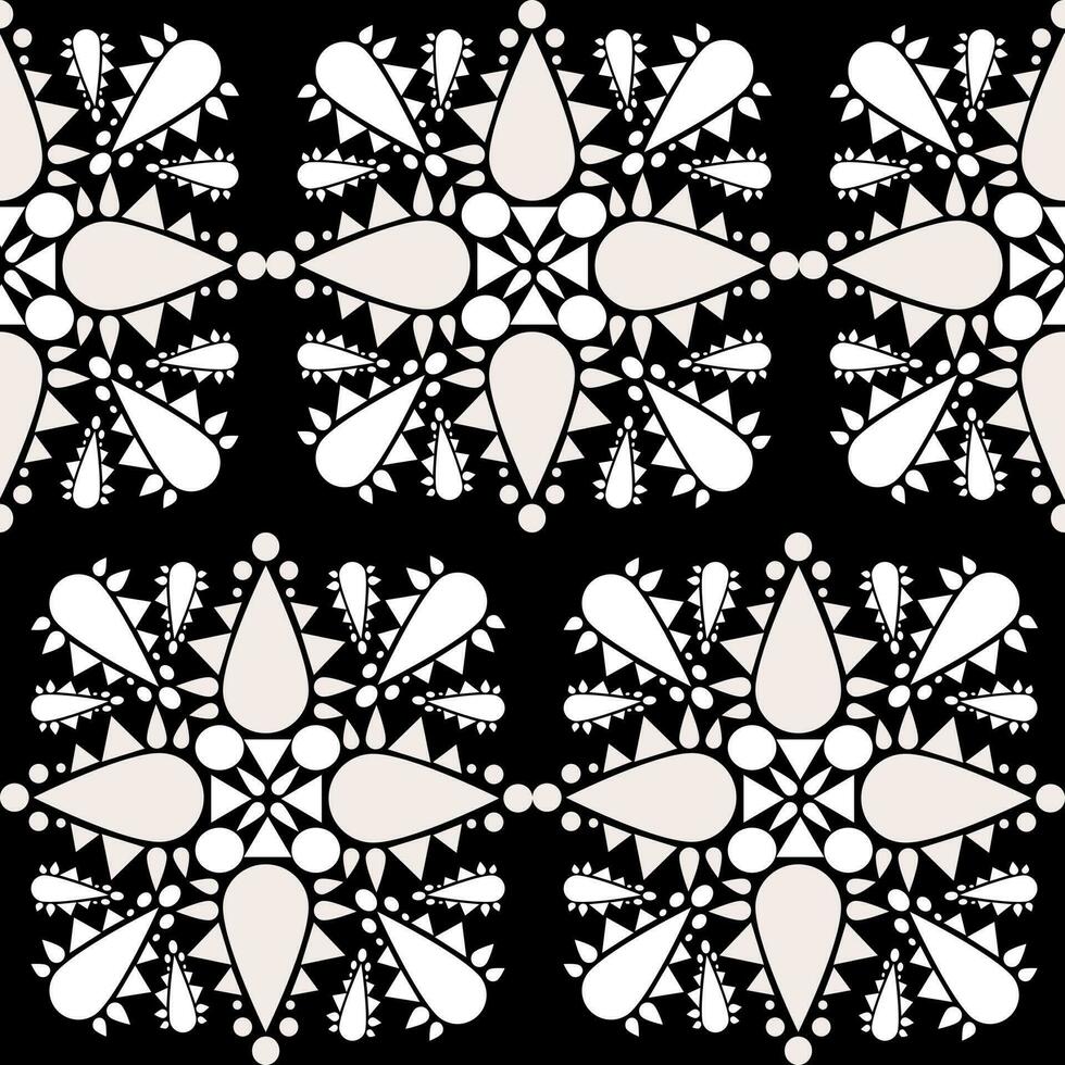 Black and white patterns include triangular, round and teardrop shapes for printing on all types of surfaces or fabrics. vector