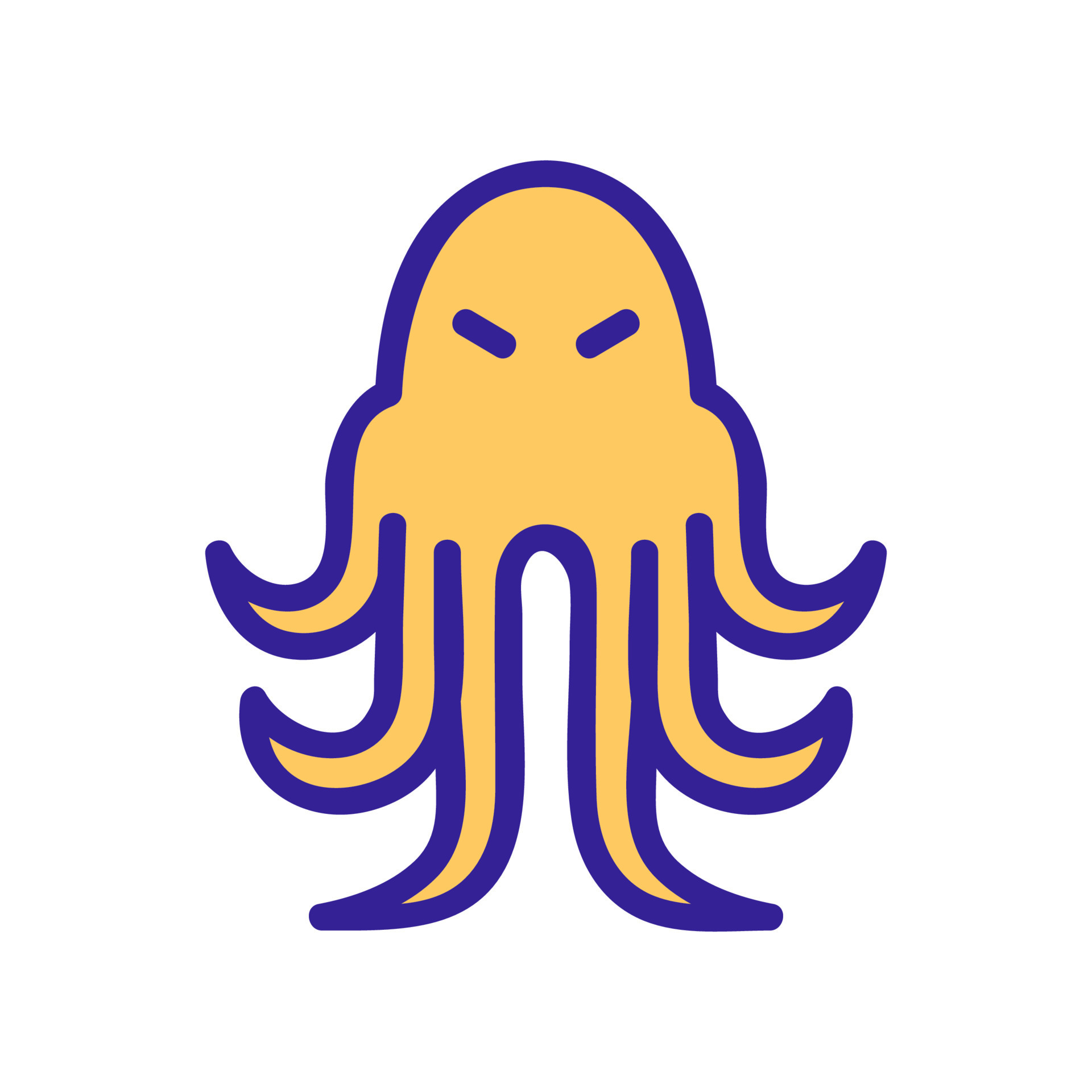 angry squid with long tentacles icon vector outline illustration
