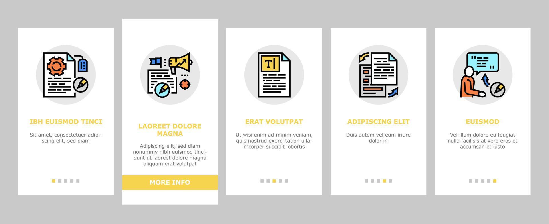 Copywriting Content Strategy Onboarding Icons Set Vector