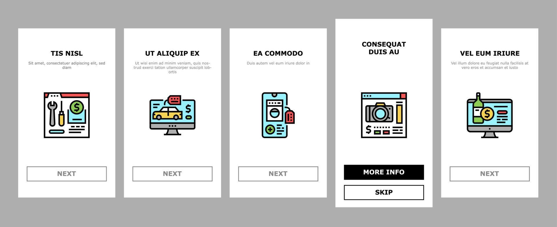 Shopping Online App Onboarding Icons Set Vector