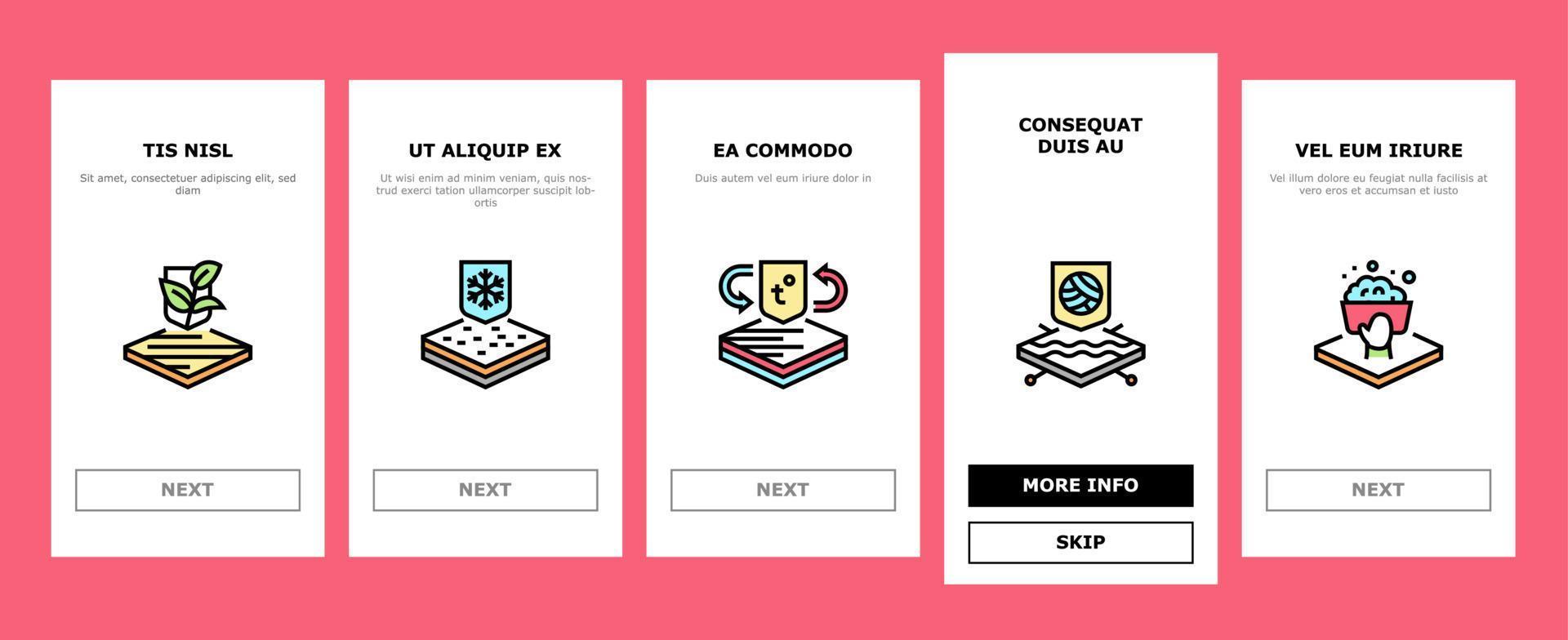 Fabrics Properties Onboarding Icons Set Vector