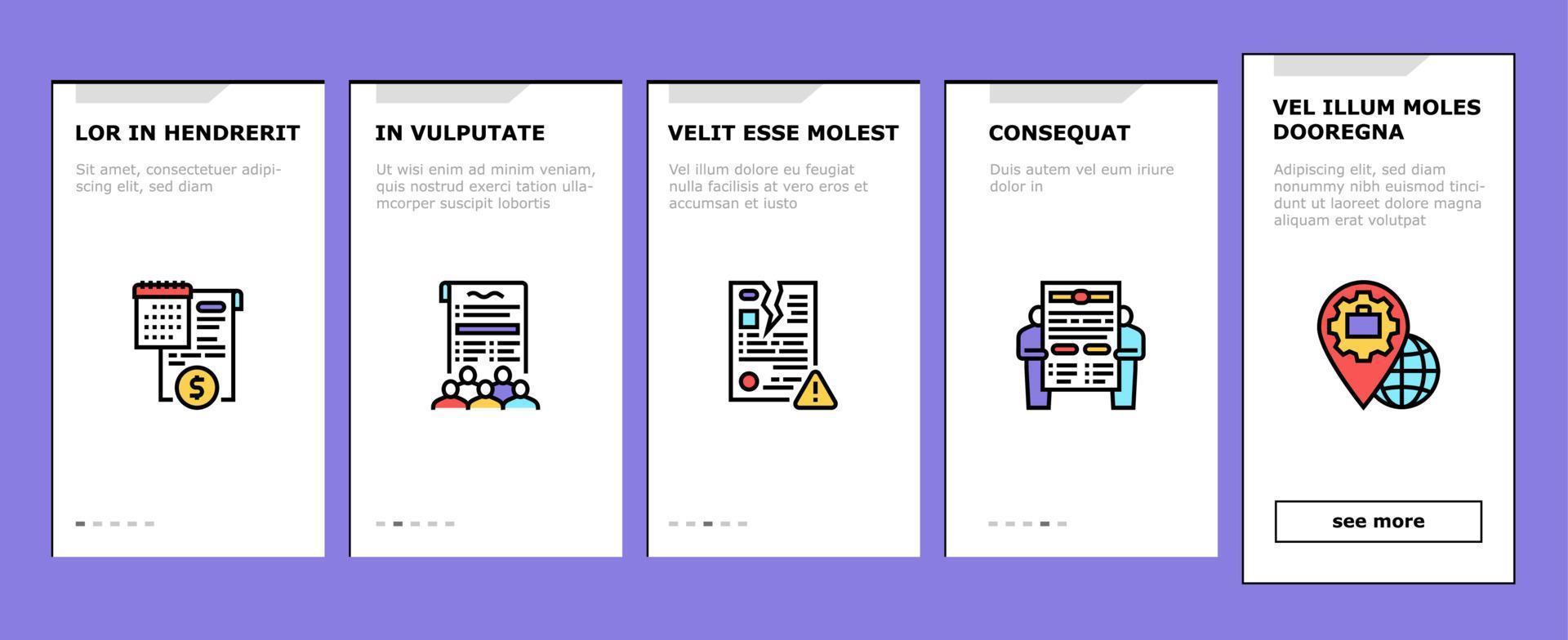 Law Justice Dictionary Onboarding Icons Set Vector