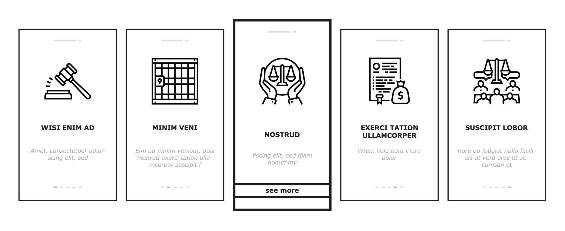 Law Justice Dictionary Onboarding Icons Set Vector