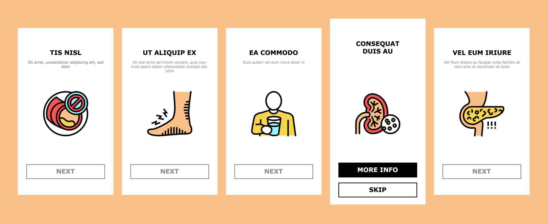 Diabetes Treatment Onboarding Icons Set Vector