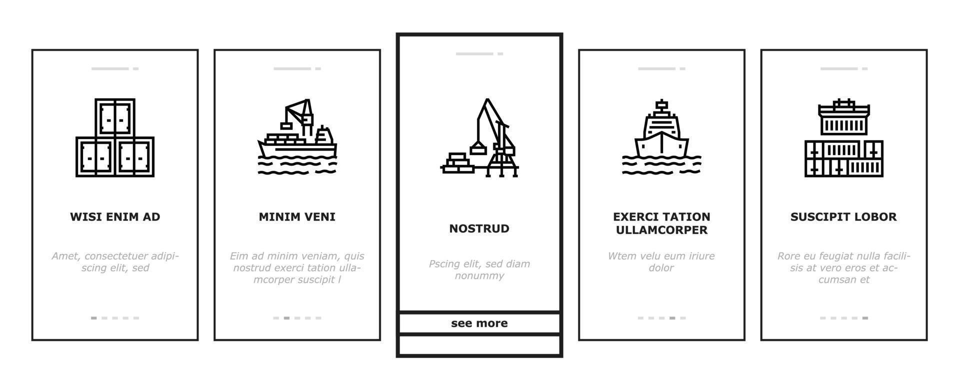 Container Port Tool Onboarding Icons Set Vector