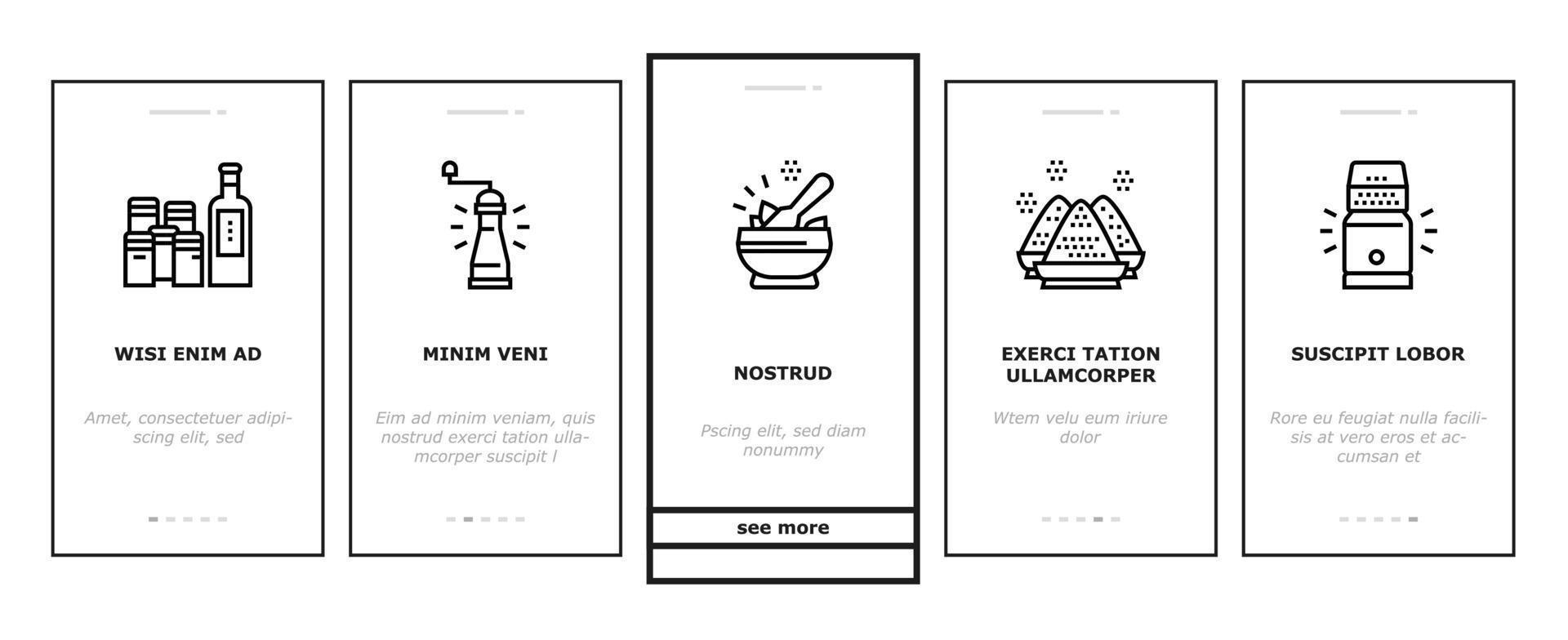 Spice Condiment Herb Onboarding Icons Set Vector